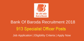 Bank of Baroda Recruitment for 913 Specialist Officers Posts 2019