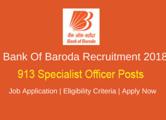 Bank of Baroda Recruitment for 913 Specialist Officers Posts 2019